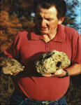 Rex holding Two Fossil Skulls